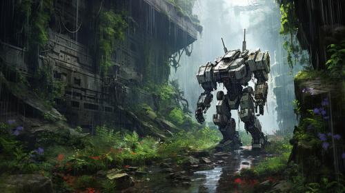 Overgrown abandoned rain gundam