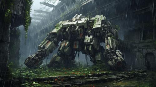 Overgrown abandoned rain gundam