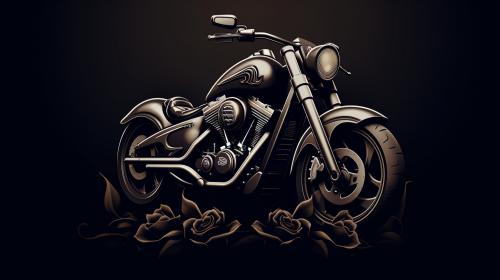 logo of a tattoo studio called  WOJTAS TATOO  dark motorcycle honda in the background