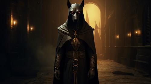 Anubis horror style Egipt at night dark priest