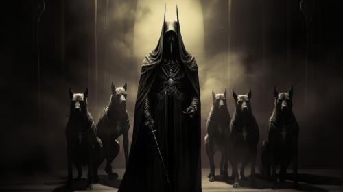 Anubis exorcism horror Egipt at night dark priest planets at background souls of dead soldiers pencil drawing