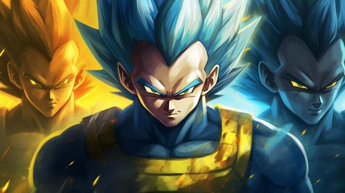 Vegeta side by side with his different super saiyan forms