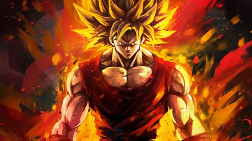 Goku super saiyan 4, red tail, red fur on body except covering abs,fighting pose, yellow eyes, crimson red energy aura surrounding body, perfect details, excitement, yellow pants blue belt, powerful, no defect details, super Saiyan 4 goku hair, black hair