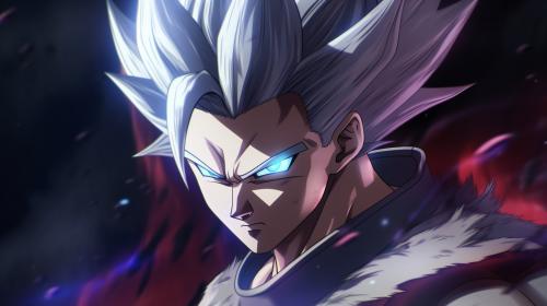 Gohan beast from the dragon ball super: Super heros movie, white hair, red eyes, special beam canon, red and blue energy beam, perfect details,