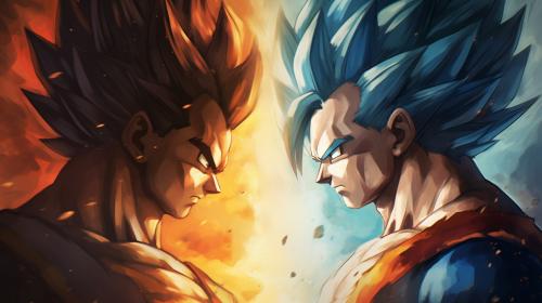 Goku vs vegeta, HD, perfect details, masterpiece, vegeta has no hair bangs