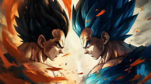 Goku vs vegeta, HD, perfect details, masterpiece, vegeta has no hair bangs