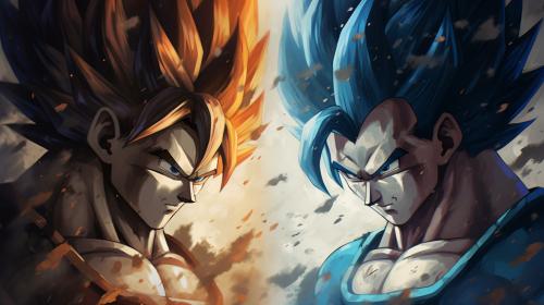 Goku vs vegeta, HD, perfect details, masterpiece, vegeta has no hair bangs