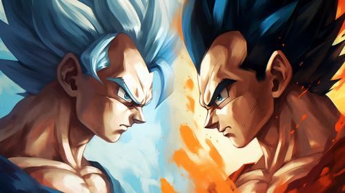 Goku vs vegeta, HD, perfect details, masterpiece, vegeta has no hair bangs