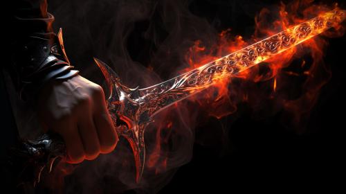 Magic fire black knight sword in hand