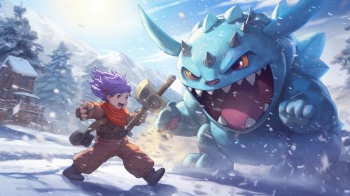 Pokemon Nidoking fighting against Tony Tony Chopper in winter