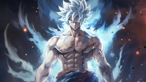 Goku Ultra instinct, HD, Perfect detail, anime accurate, galaxy in background, fighting stance, white dragon in back ground