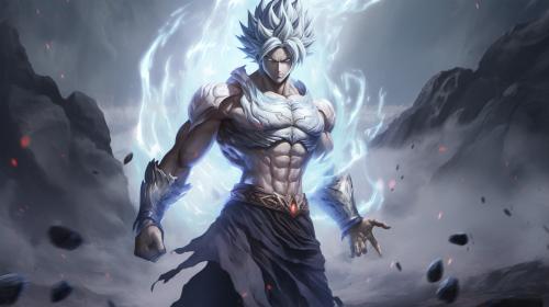 Goku Ultra instinct, HD, Perfect detail, anime accurate, fighting stance, white dragon in background