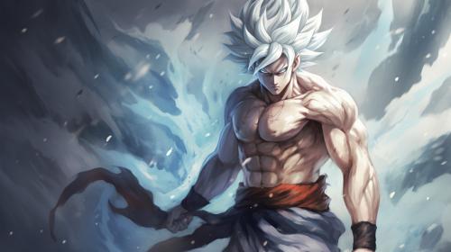 Goku Ultra instinct, HD, Perfect detail, anime accurate, fighting stance, white dragon in background