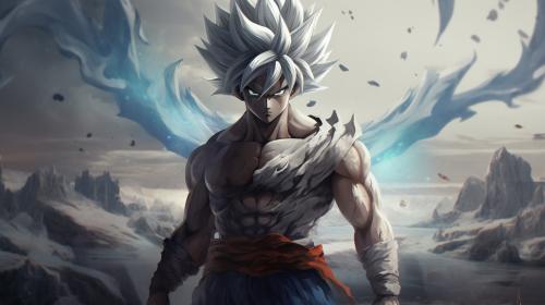 Goku Ultra instinct, HD, Perfect detail, anime accurate, fighting stance, white dragon in background