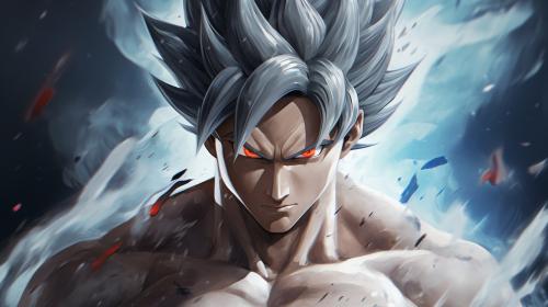 Goku Ultra instinct, HD, Perfect detail, anime accurate, fighting stance, white dragon in background