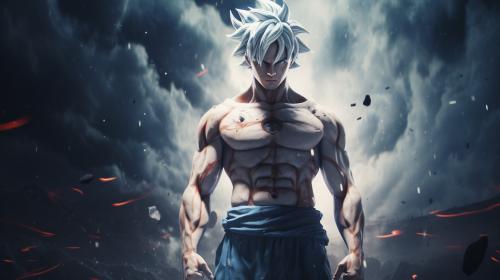 Goku Ultra instinct, HD, Perfect detail, anime accurate, fighting stance, white dragon in background