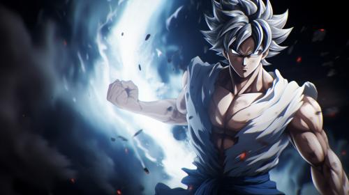 Goku Ultra instinct, HD, Perfect detail, anime accurate, fighting stance, white dragon in background