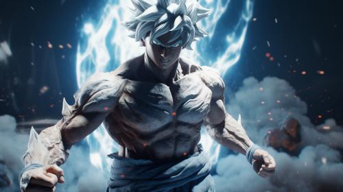 Goku Ultra instinct, HD, Perfect detail, anime accurate, fighting stance, white dragon in background