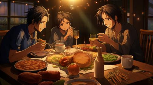 The big three anime's eating together