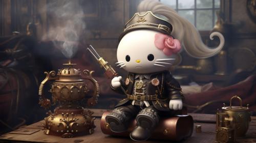 Emo Kirby smoking a joint with Steampunk Hello Kitty