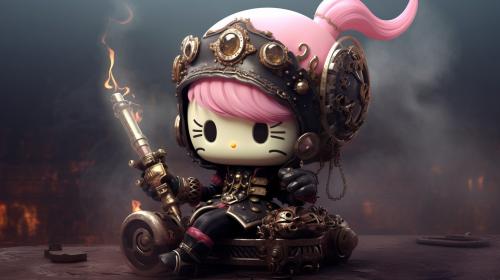 Emo Kirby smoking a joint with Steampunk Hello Kitty