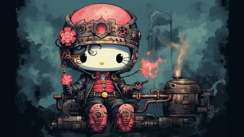 Emo Kirby smoking a joint with Steampunk Hello Kitty