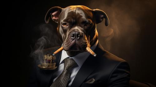 American Bully Pit wearing gold jewlery smoking a blunt