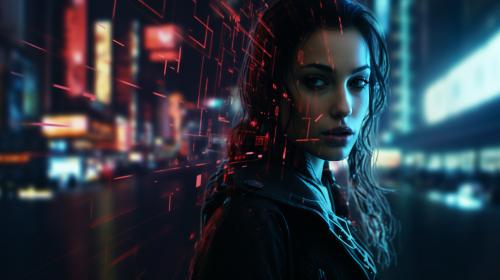 Birthday of a Polish woman in America cyberpunk style