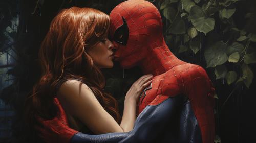 Spiderman silk and Spiderman kissing