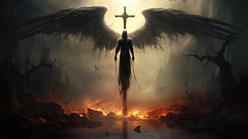 I fight with my thoughts like an angel with a demon hanging on a cross