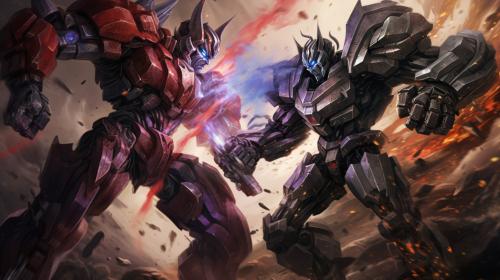 Transformers Megatron fighting Optimus Prime on Cybertron