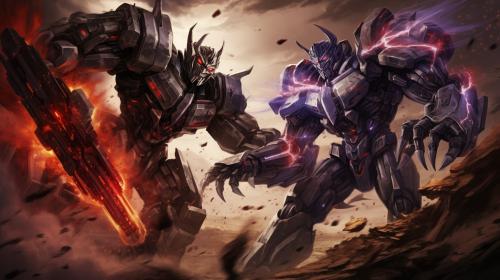 Transformers Megatron fighting Optimus Prime on Cybertron