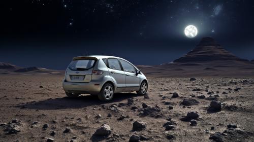 Silver Ford fiesta mk5 on the moon