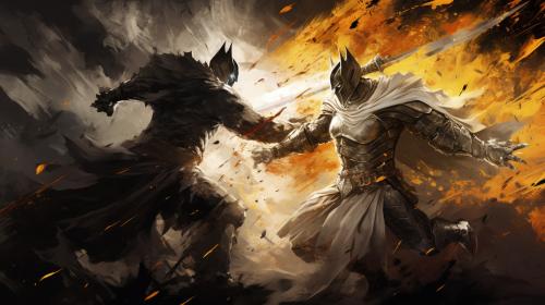 dark knight fighting a white knight