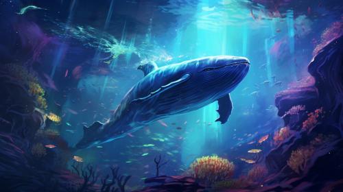 Underwater outer space with flourescent whale