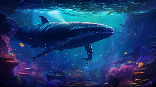 Underwater outer space with flourescent whale