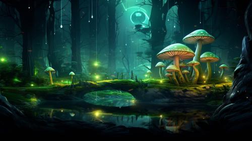 Glow in the dark mushroom forest