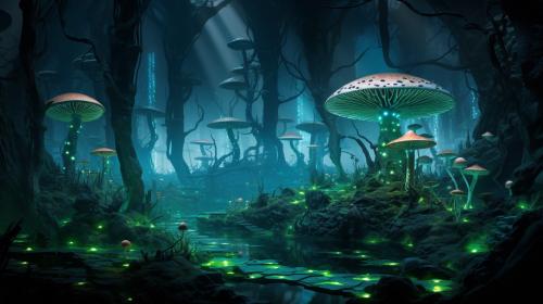 Glow in the dark mushroom forest