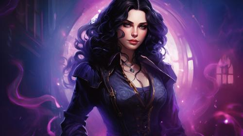 Yennefer of vengerberg, purple magic, full body, beautiful