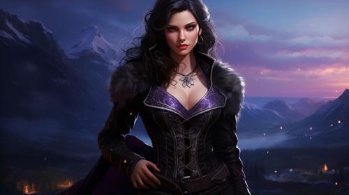 Yennefer of vengerberg, purple magic, full body, beautiful