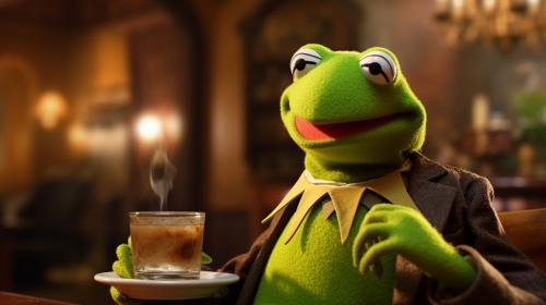 Kermit the frog drinking tea