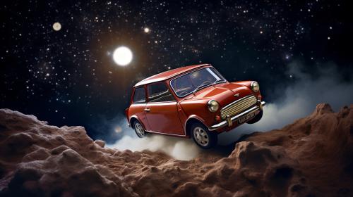 Mini Cooper floating in space