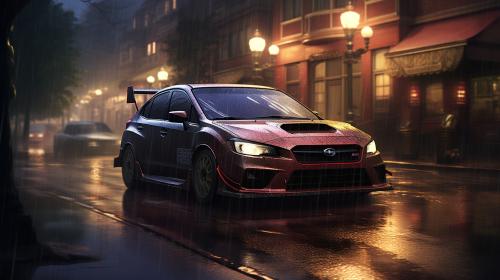 Subaru Impreza in the rain