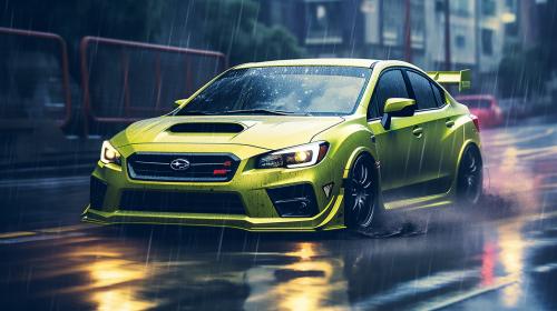 Subaru Impreza in the rain