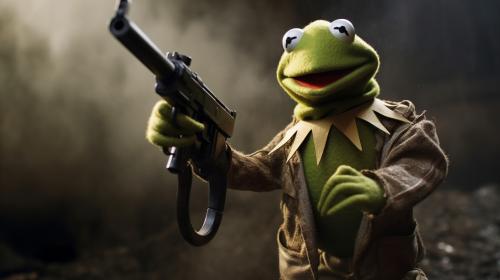 Kermit the frog with a gun