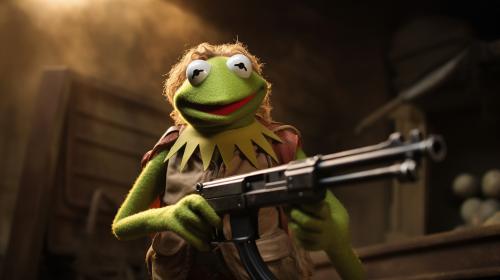 Kermit the frog with a gun