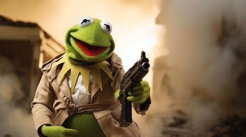 Kermit the frog with a gun