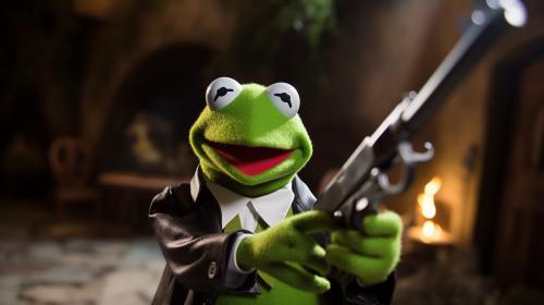 Kermit the frog with a gun