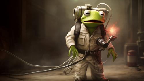 Kermit the frog as a ghostbuster