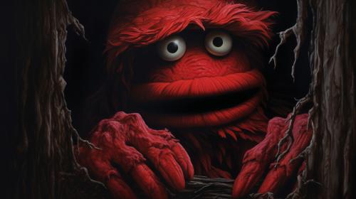 Elmo hides from Freddy Krueger